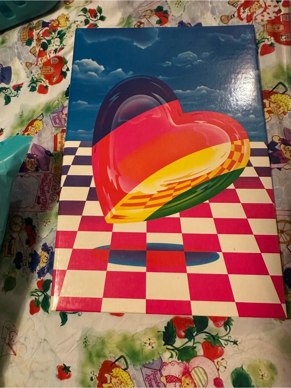 Lisa Frank Rainbow Heart Poster with Pink Checkerboard
